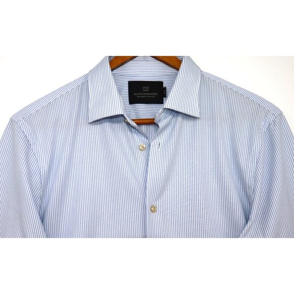 Scotch & Soda Mens Slim Fit Amsterdam Striped Dress Shirt S Office Work Academia - Picture 3 of 11